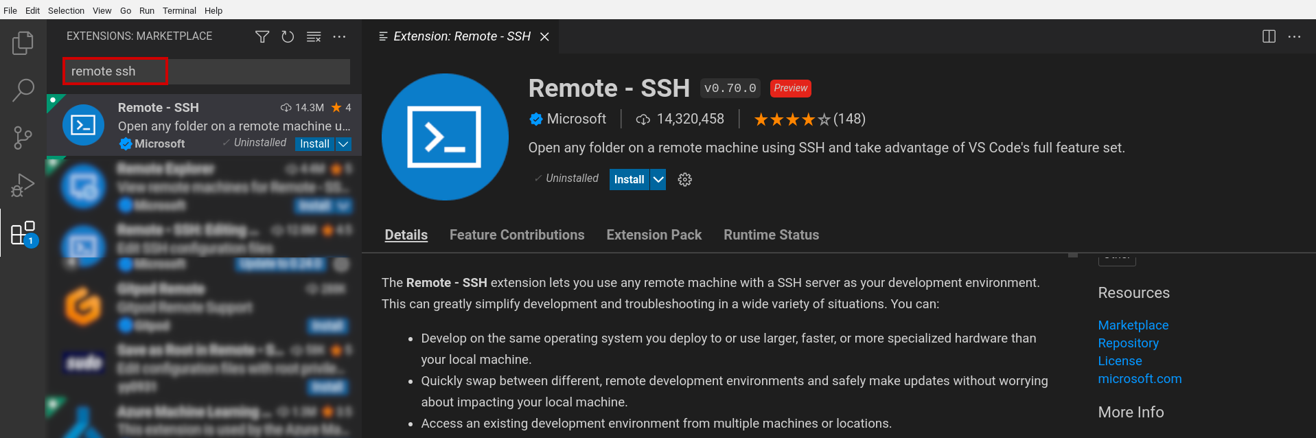 Installer l'extension Remote-SSH