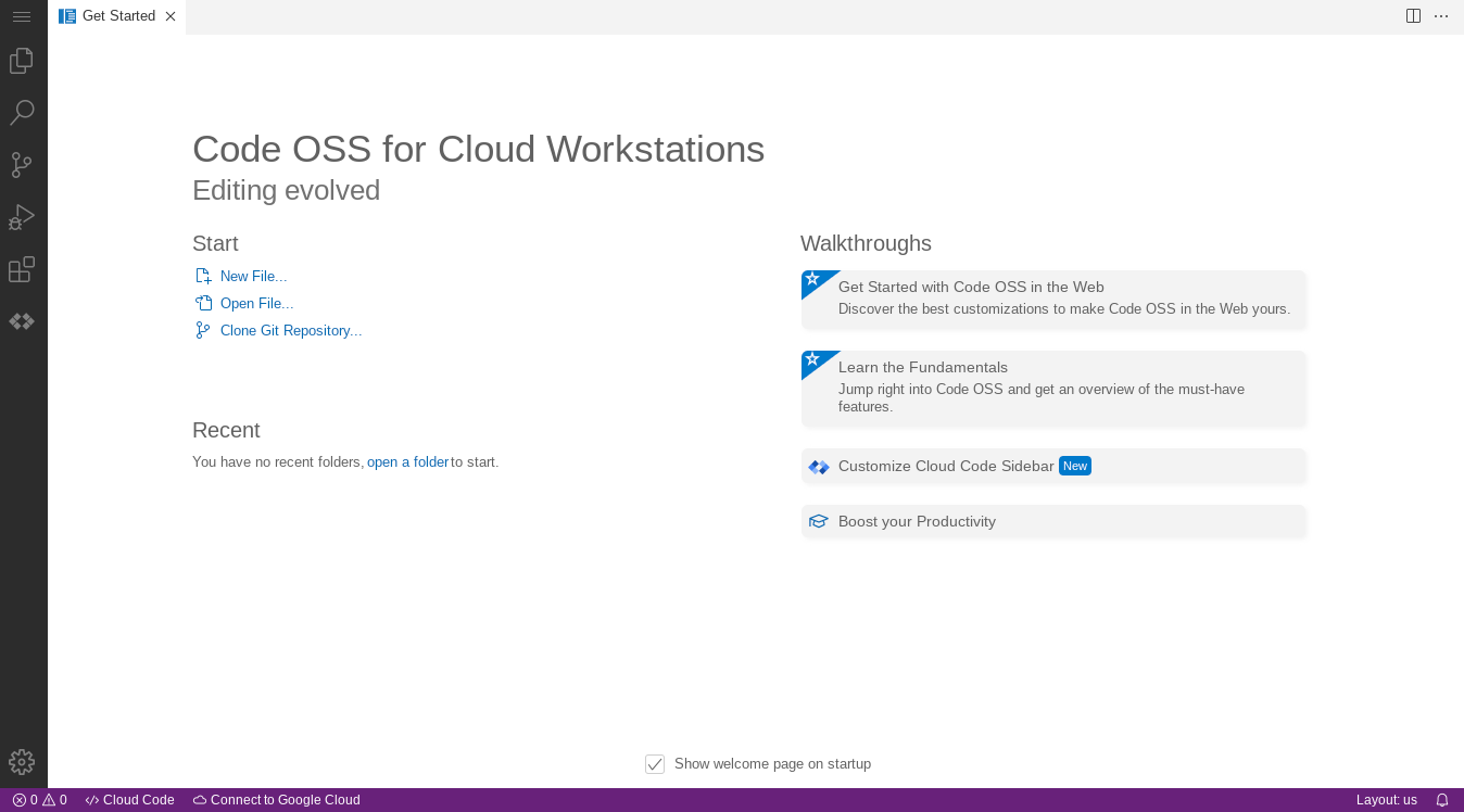 Editor de base do Cloud Workstations