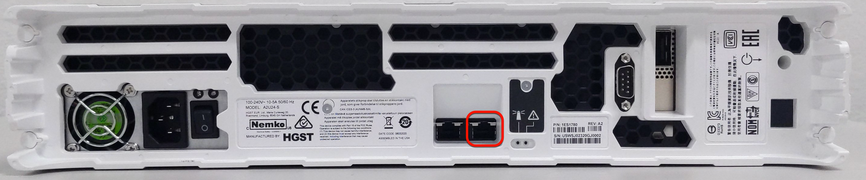 Network port highlighted on the appliance.