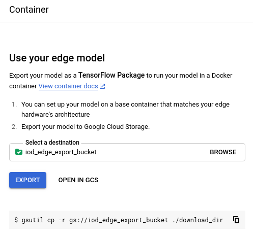 Choose a storage location for exported model image