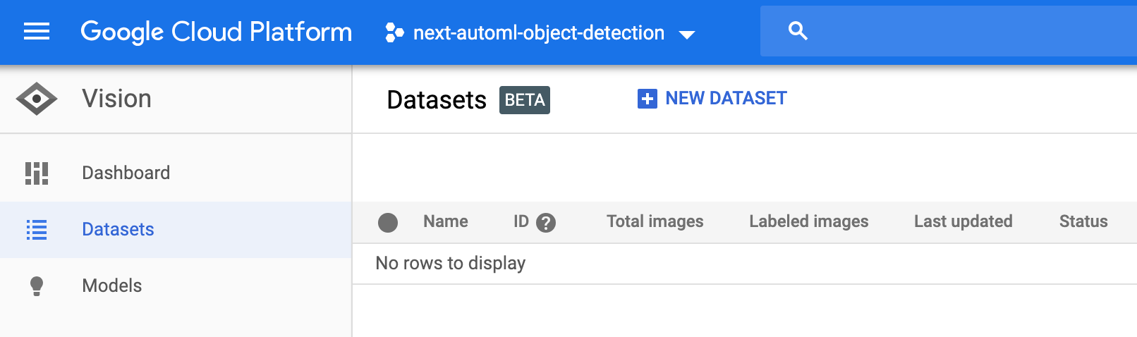 Select create new dataset