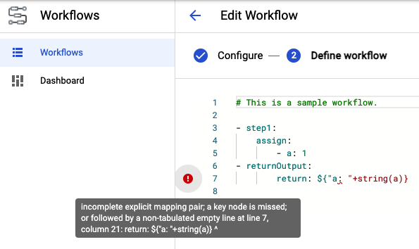 Avertissement concernant la création de workflows